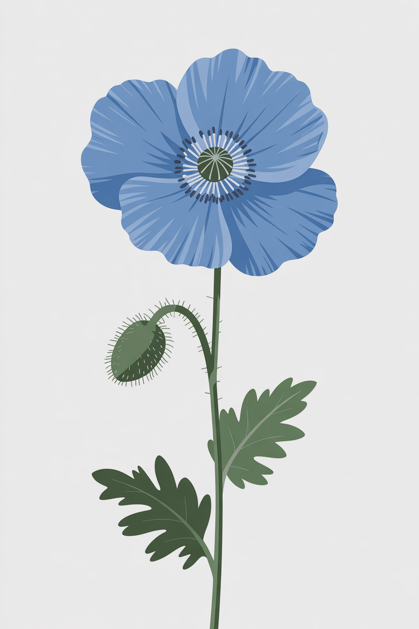 Flat vector illustration of a blue poppy