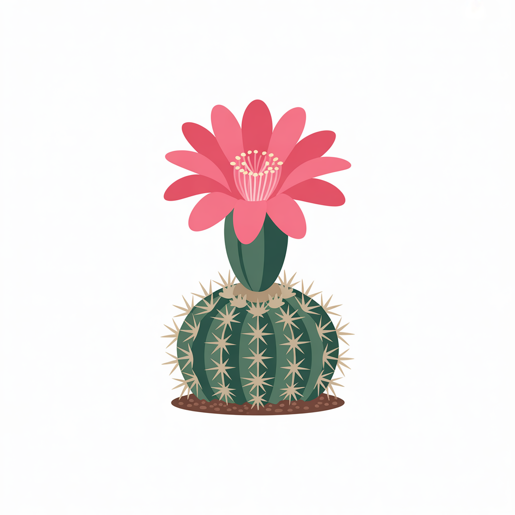 Flat vector illustration of a cactus with a flower