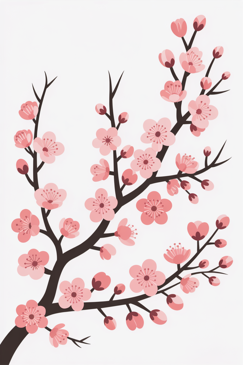 Flat vector illustration of a cherry blossom tree branch