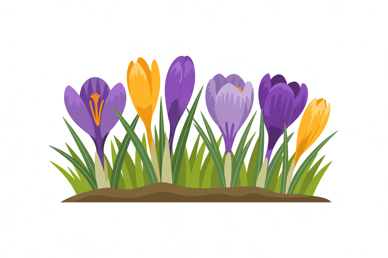 Flat vector illustration of crocus flowers