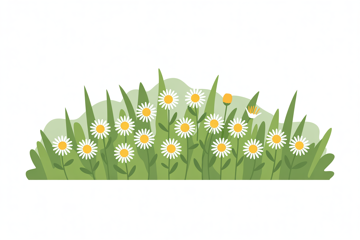 Flat vector illustration of a daisy cluster in meadow tones