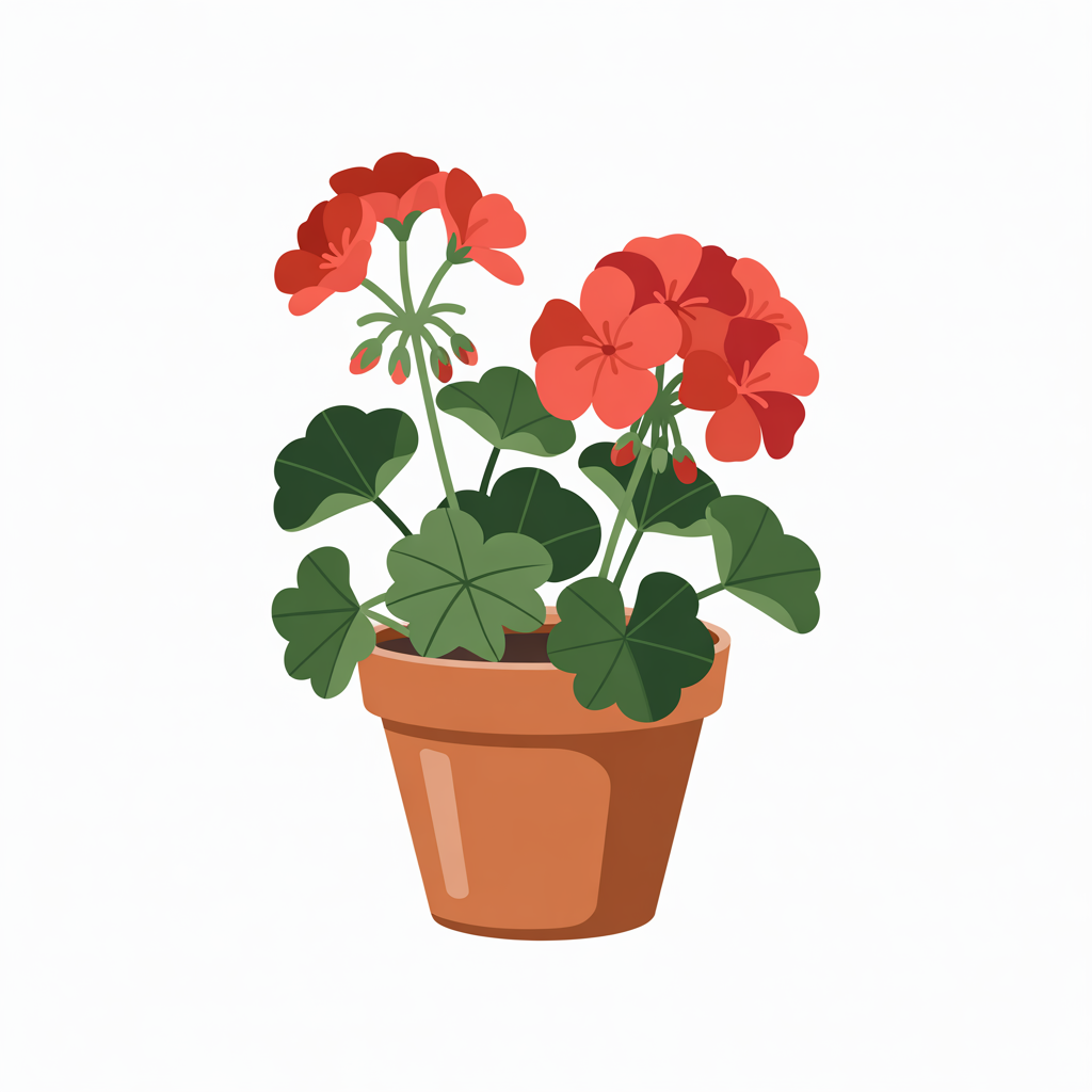 Flat vector illustration of geraniums in a pot