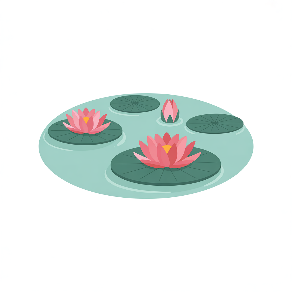 Flat vector illustration of lotus flowers and lily pads