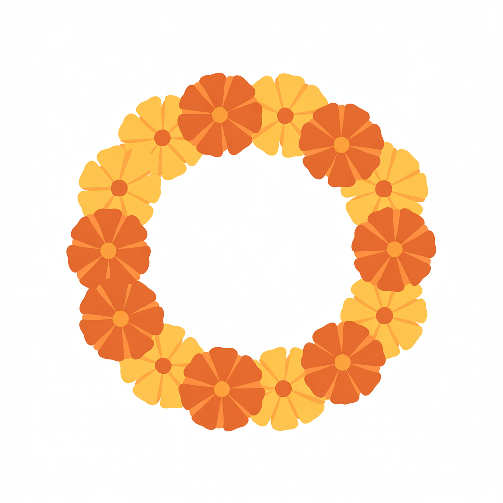 Flat vector illustration of marigold flowers in a ring