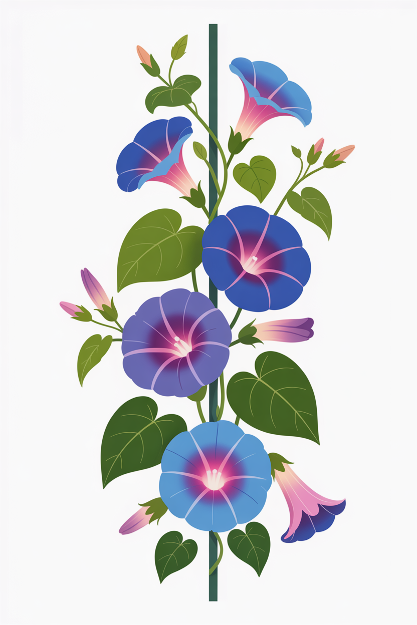 Flat vector illustration of morning glory vines