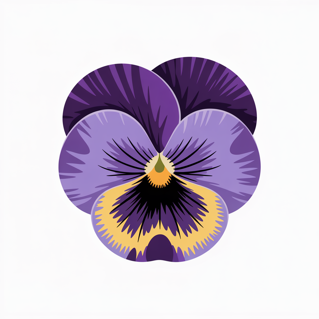 Flat vector illustration of a pansy flower
