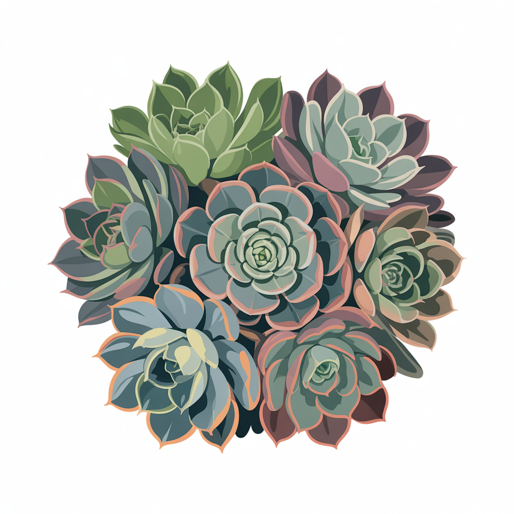 Flat vector illustration of succulent rosettes