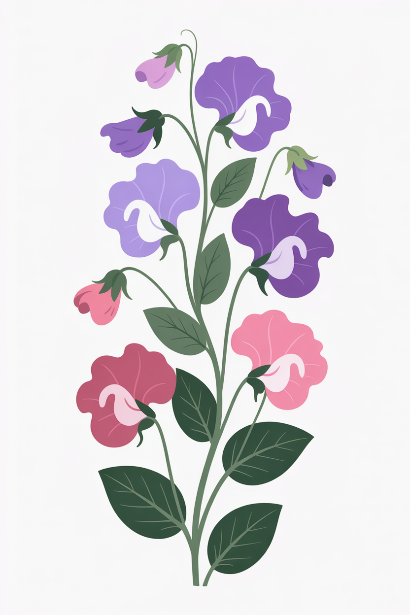 Flat vector illustration of sweet pea vines
