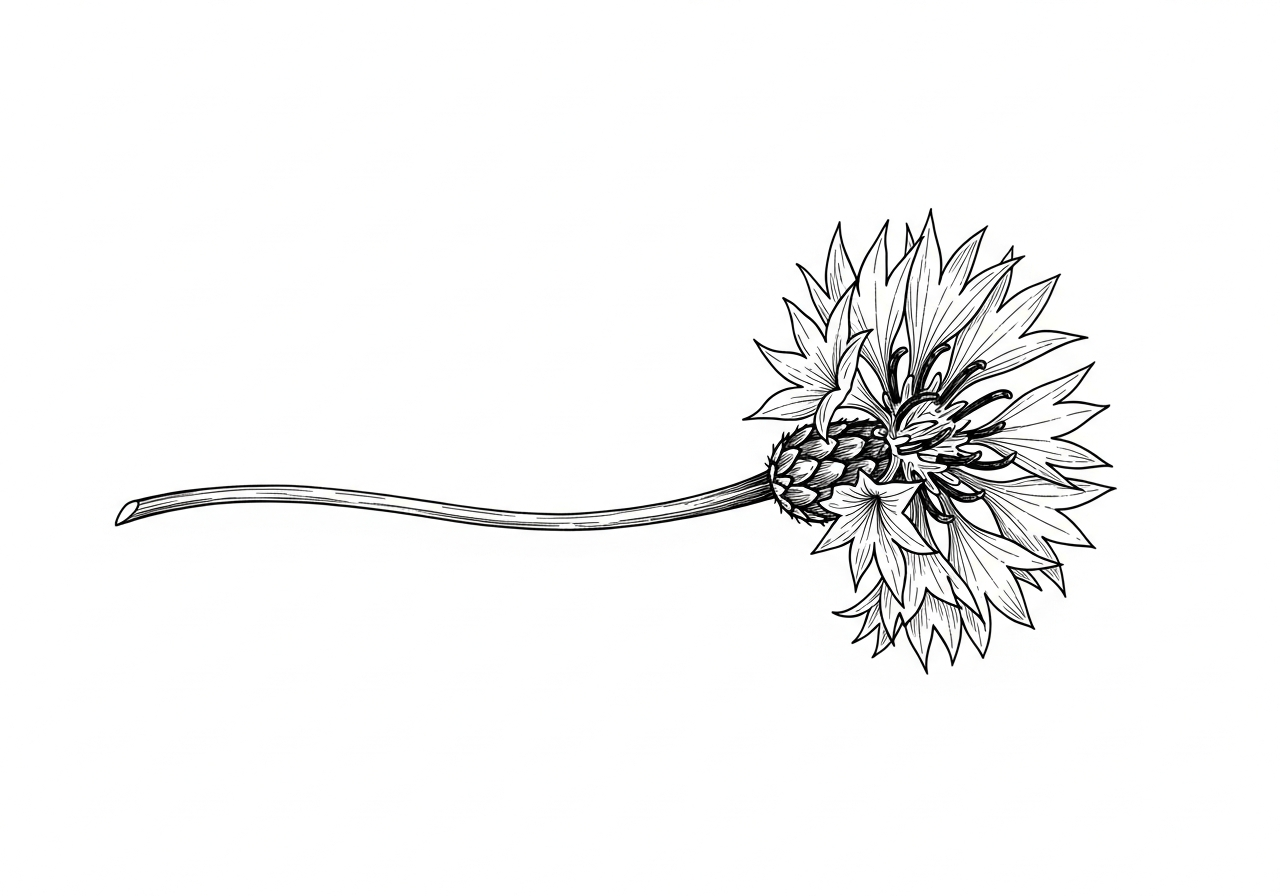 Line art illustration of cornflower bachelor buttons