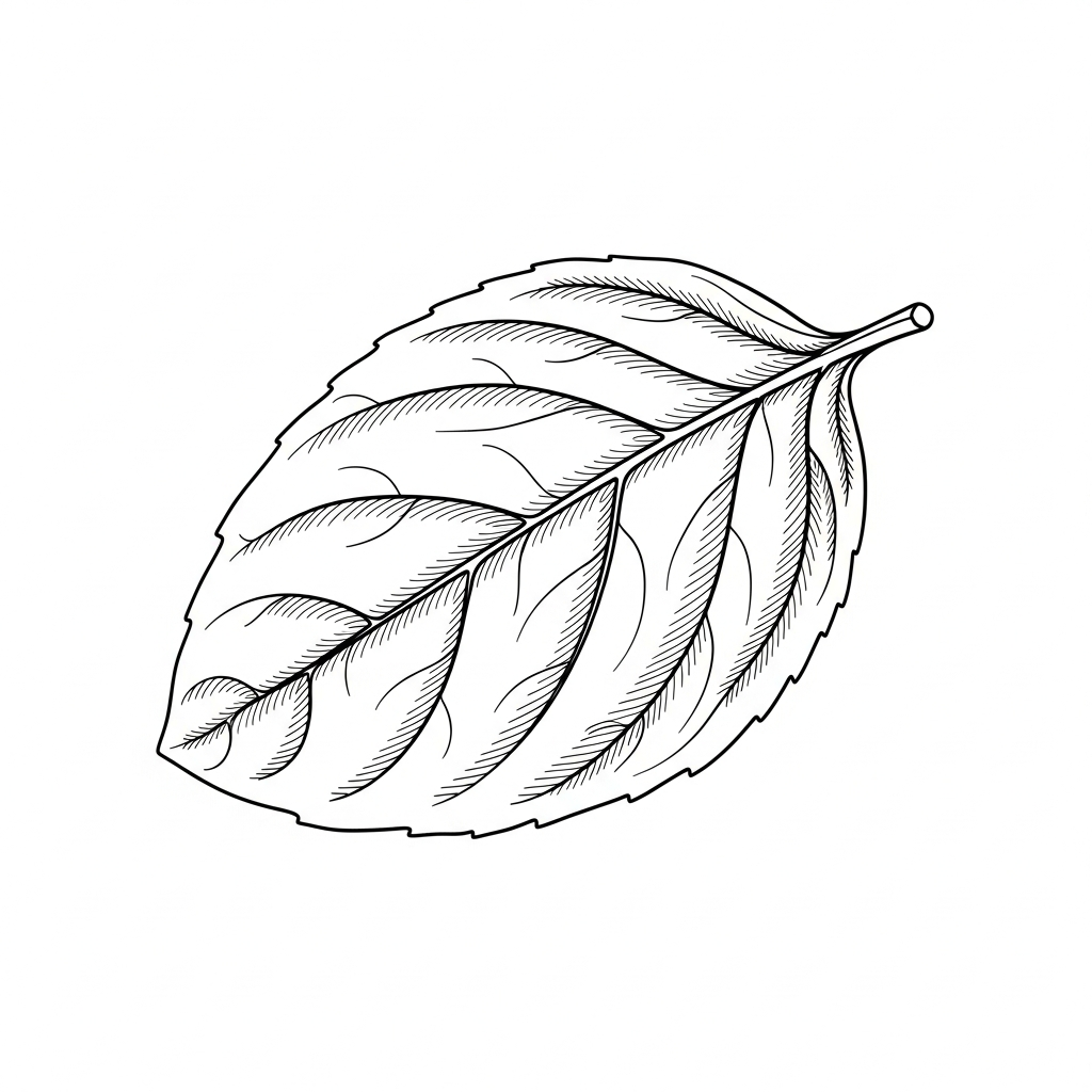 Line art illustration of a basil leaf