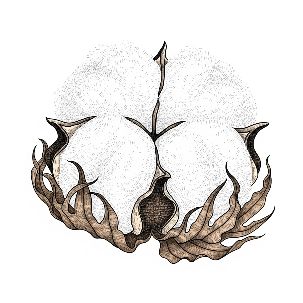 Line art illustration of a cotton boll