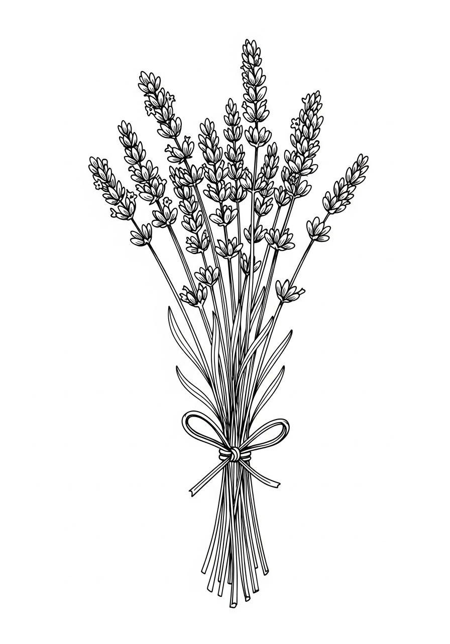 Line art illustration of a lavender bundle