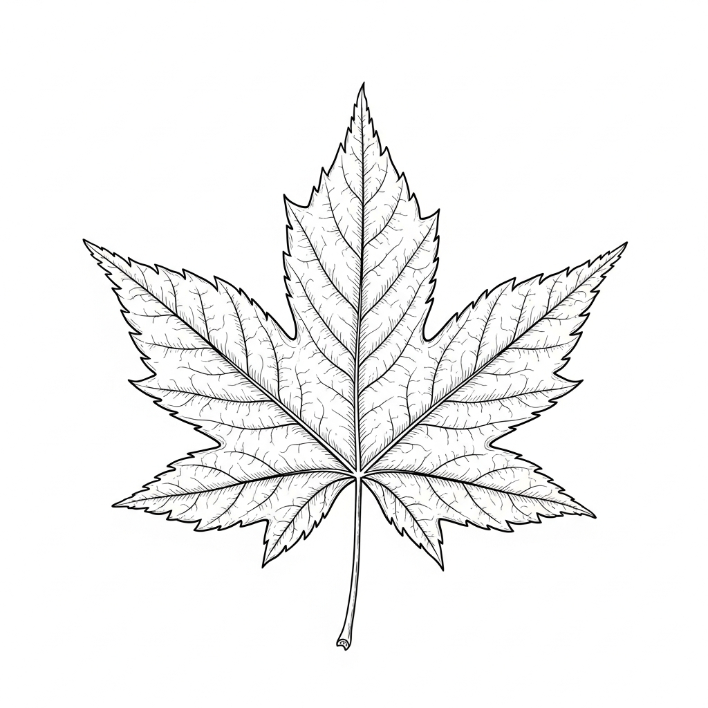 Line art illustration of a maple leaf