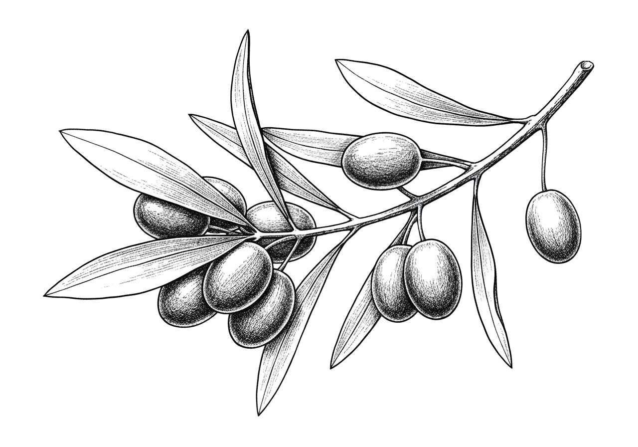 Line art illustration of an olive branch