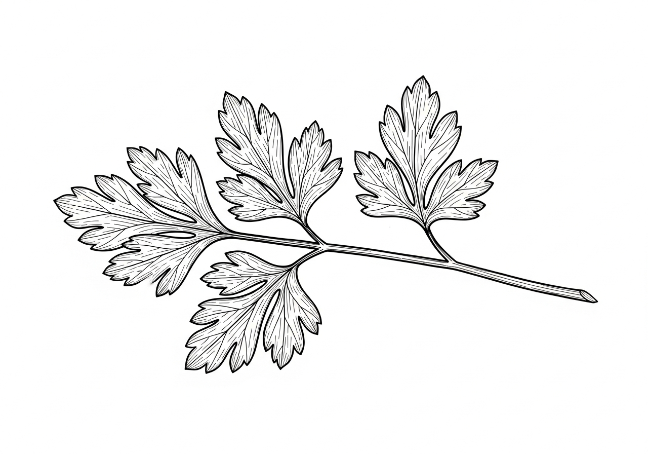 Line art illustration of parsley leaves