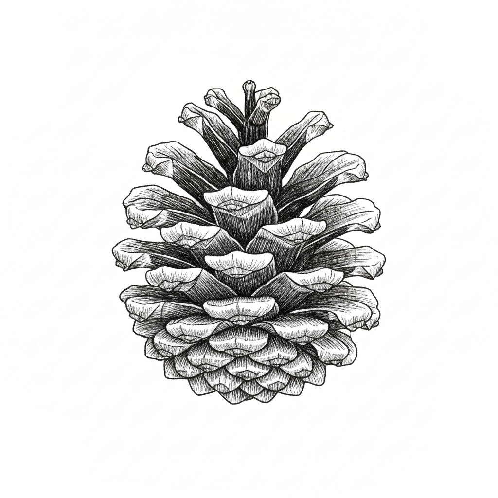 Line art illustration of a pine cone