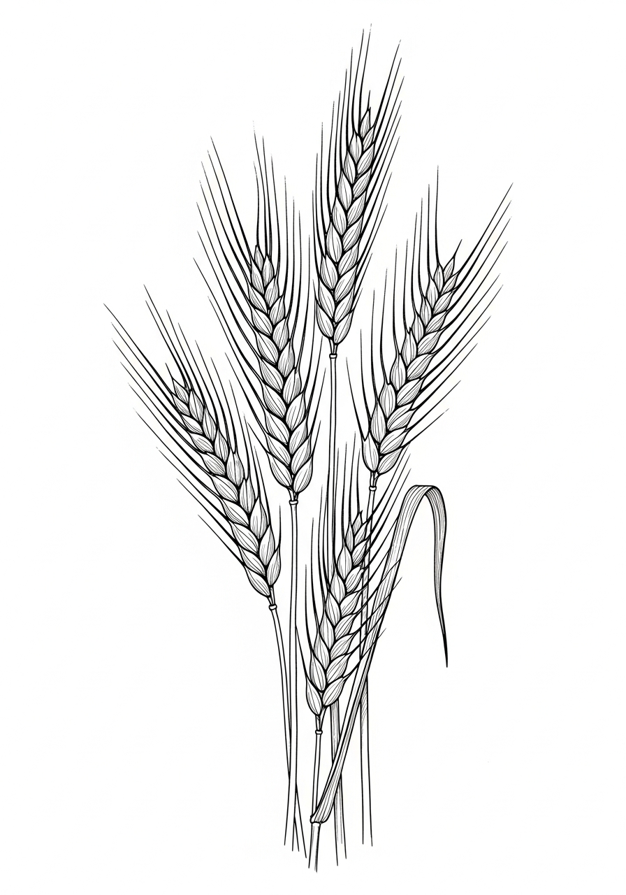 Line art illustration of wheat stalks