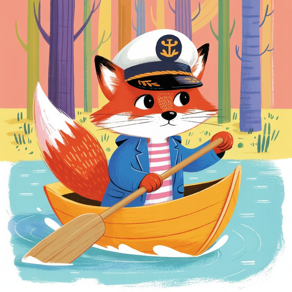 Children's book illustration of a fox boat captain