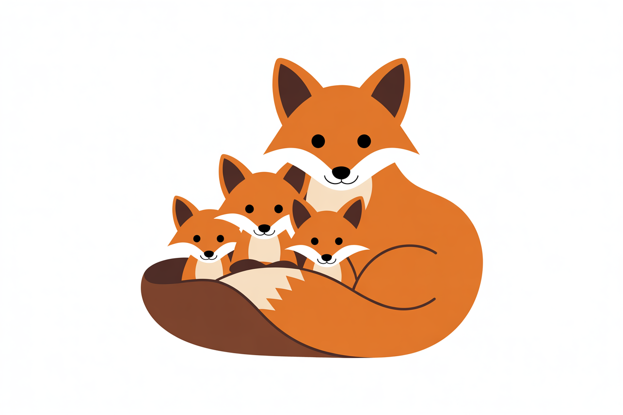 Flat vector illustration of a fox family