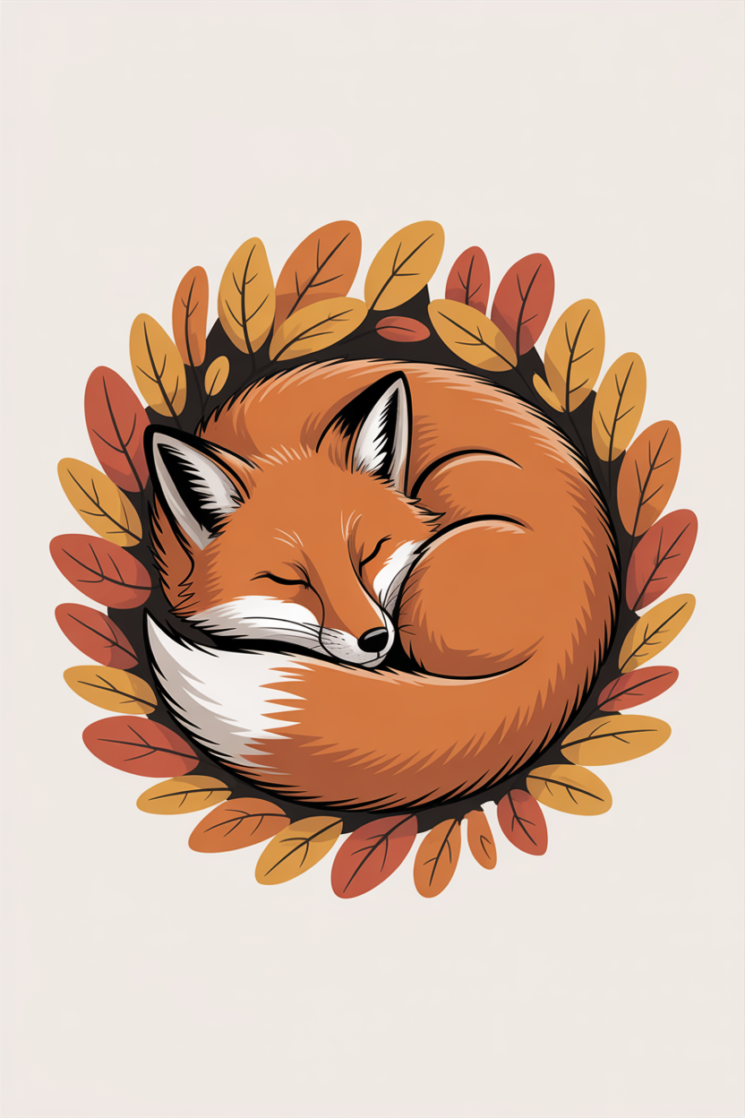 Flat vector illustration of a sleeping fox