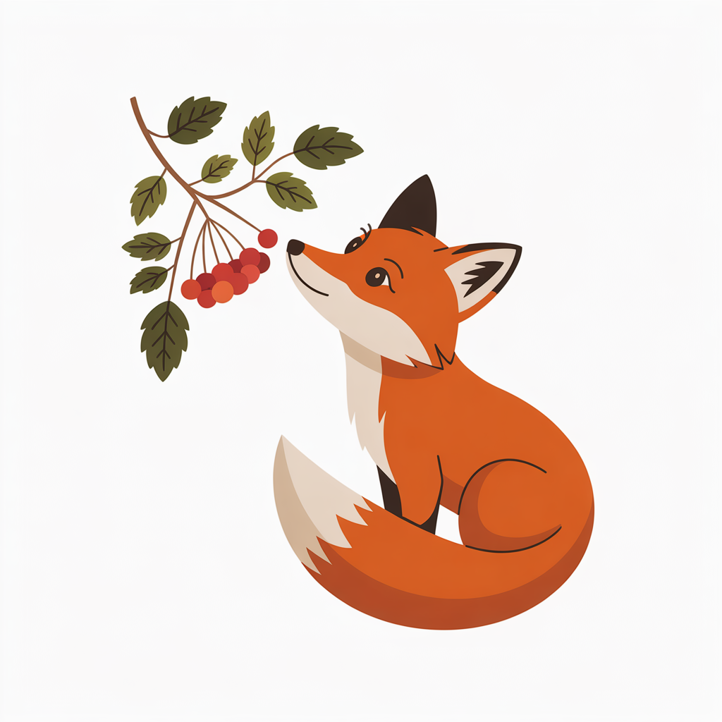 Flat vector illustration of a fox with berries