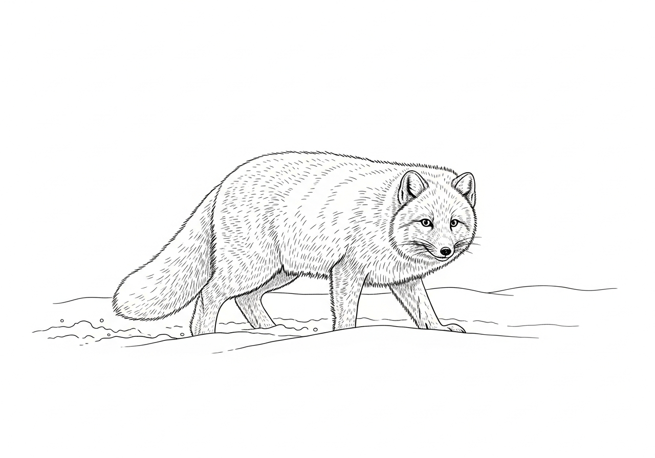 Line art illustration of an Arctic fox