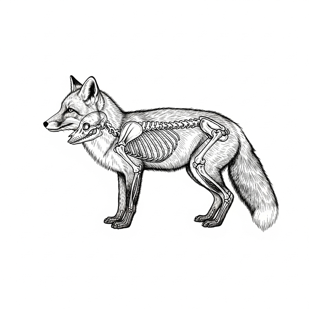 Line art illustration of fox anatomy