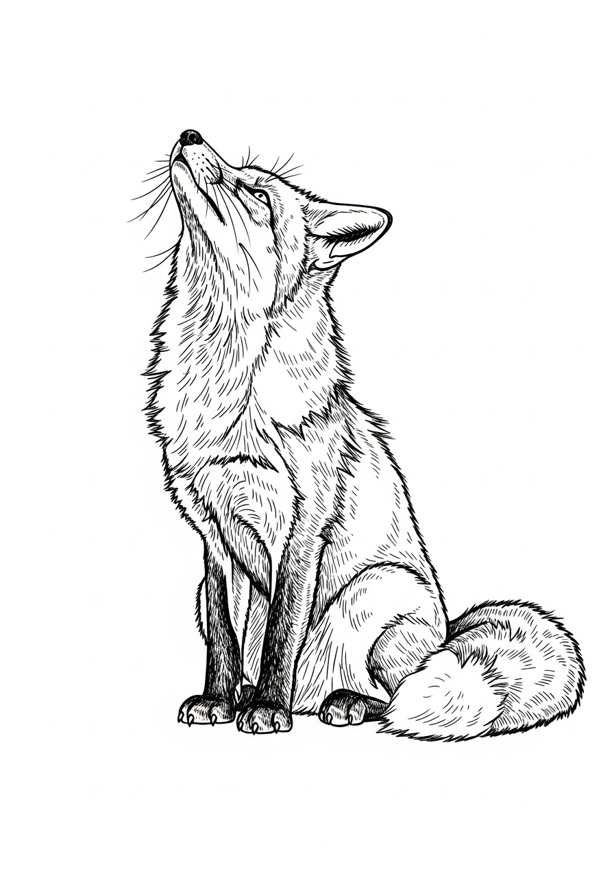 Line art illustration of a howling fox