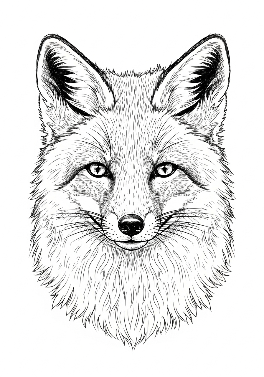 Line art illustration of a fox portrait