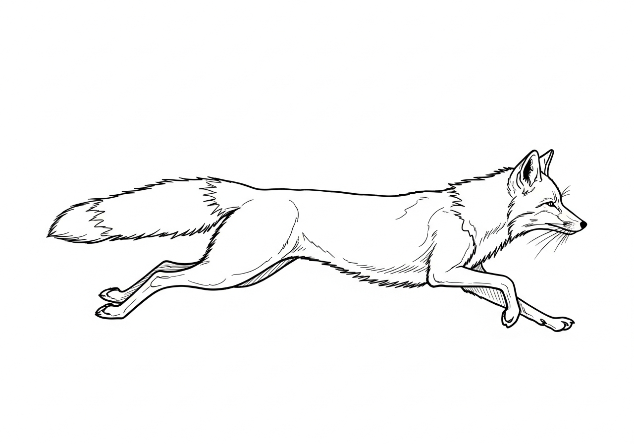 Line art illustration of a running fox