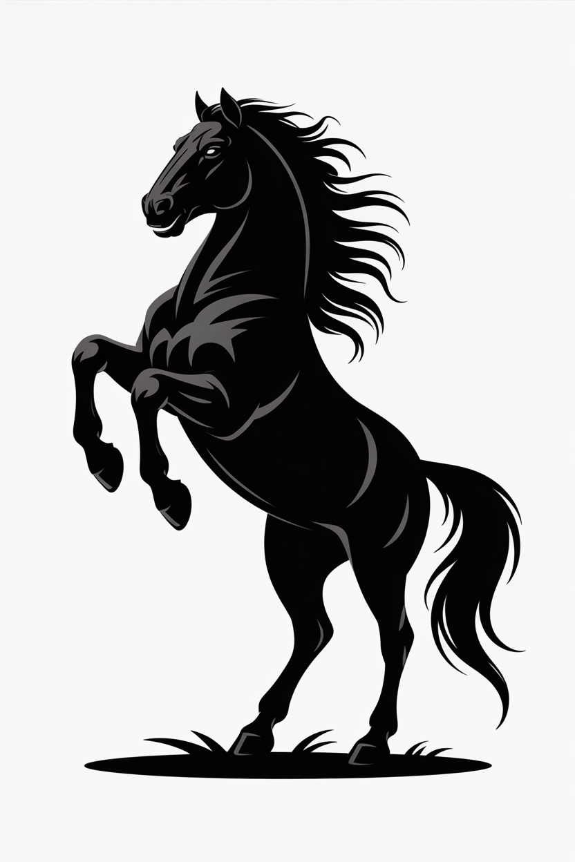 Flat vector illustration of a rearing black stallion