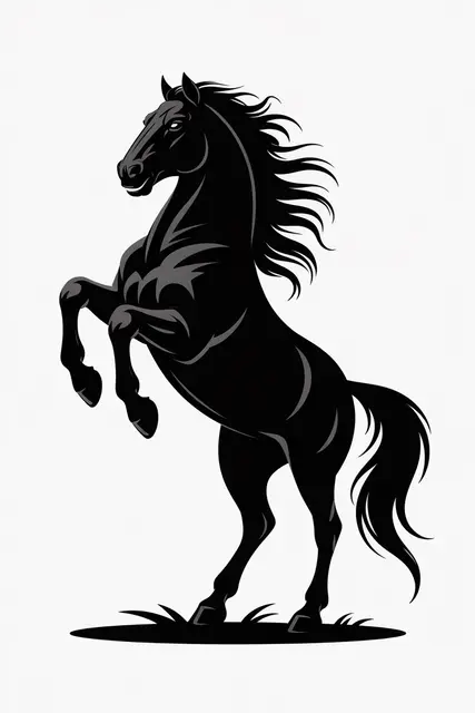 Flat vector illustration of a rearing black stallion