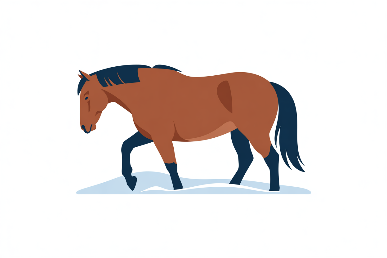 Flat vector illustration of a horse in snow
