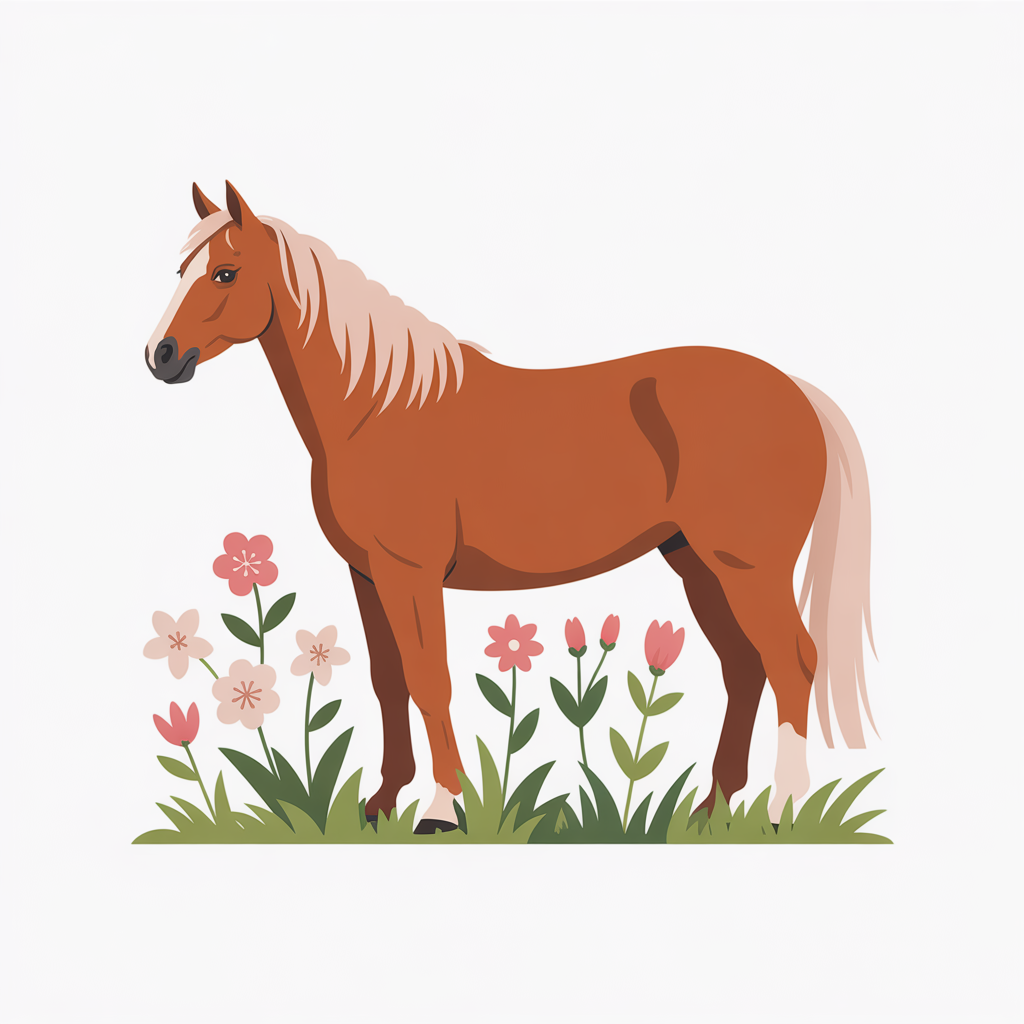 Flat vector illustration of a horse in spring