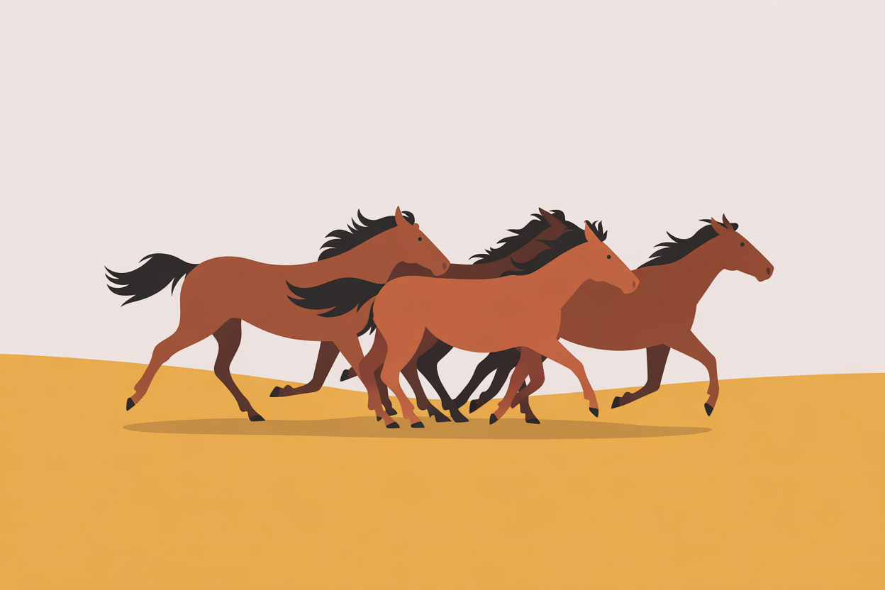 Flat vector illustration of wild horses running