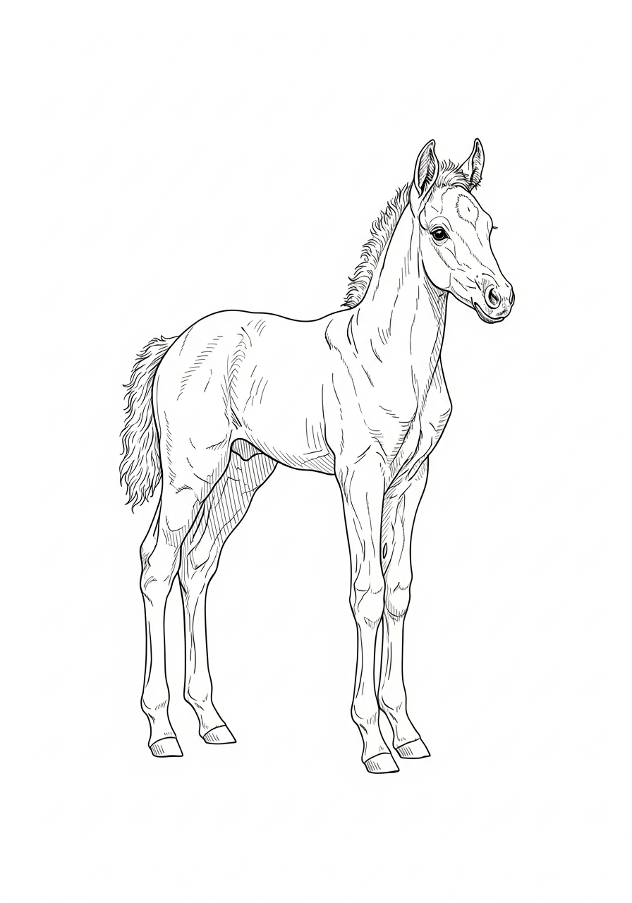 Line art illustration of a foal