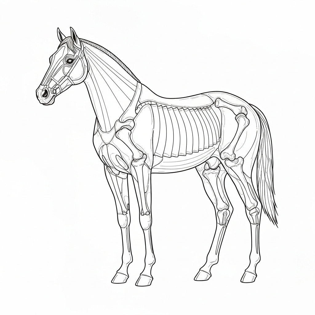 Line art illustration of horse anatomy