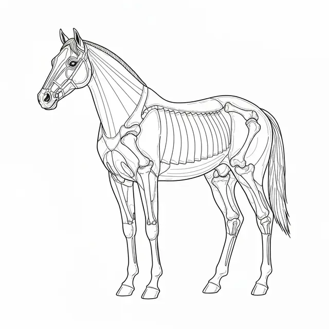 Line art illustration of horse anatomy