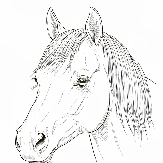 Line art illustration of a horse face close-up