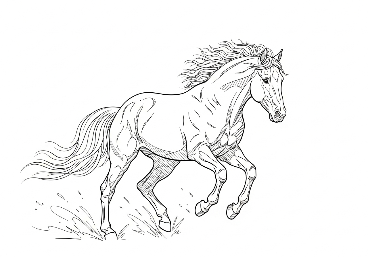 Line art illustration of a galloping horse
