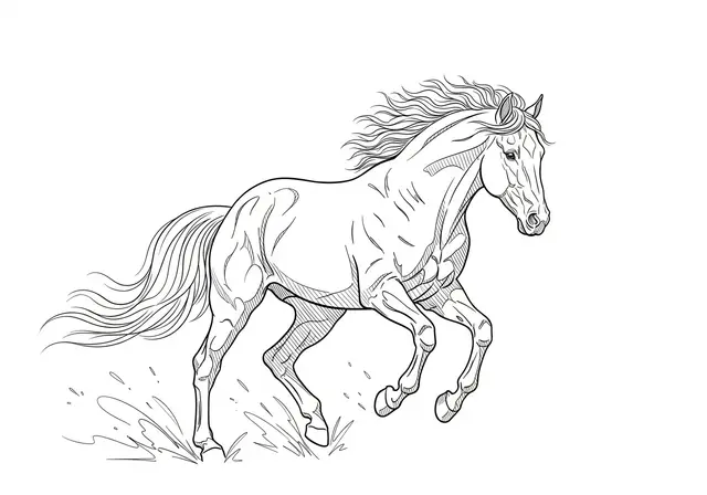 Line art illustration of a galloping horse