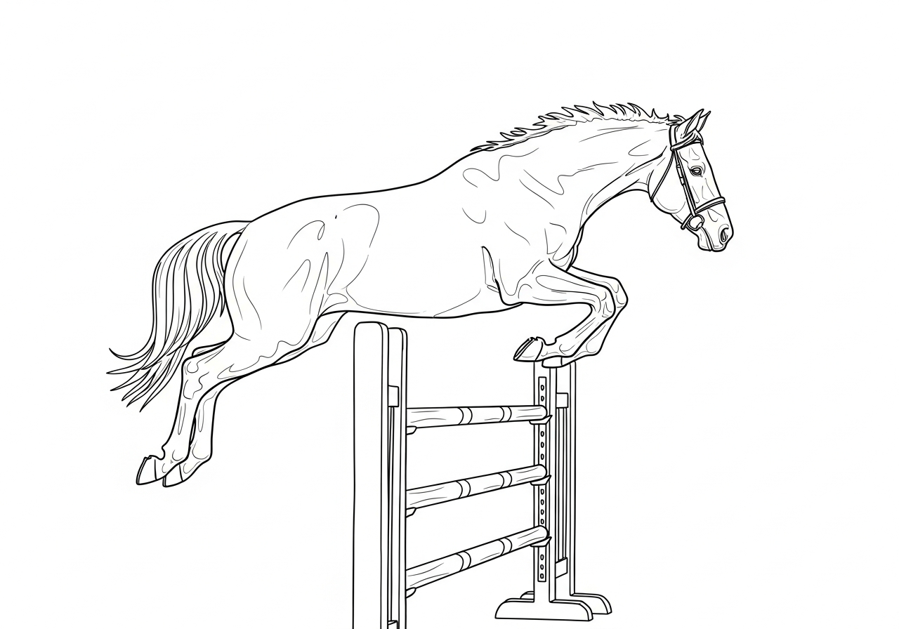 Line art illustration of a jumping horse