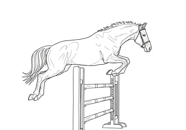 Line art illustration of a jumping horse