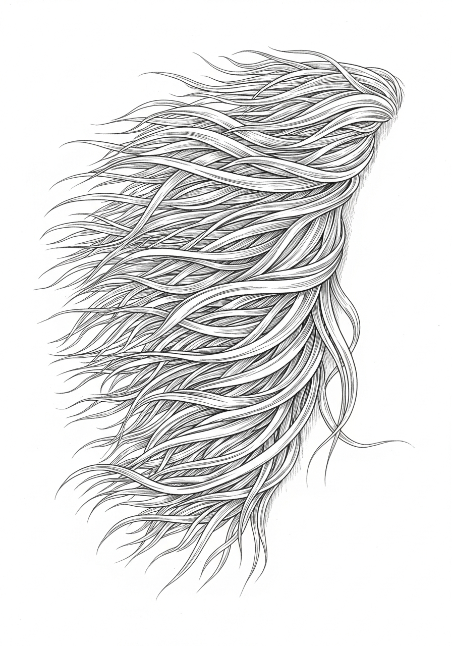 Line art illustration of a flowing horse mane