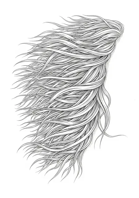 Line art illustration of a flowing horse mane