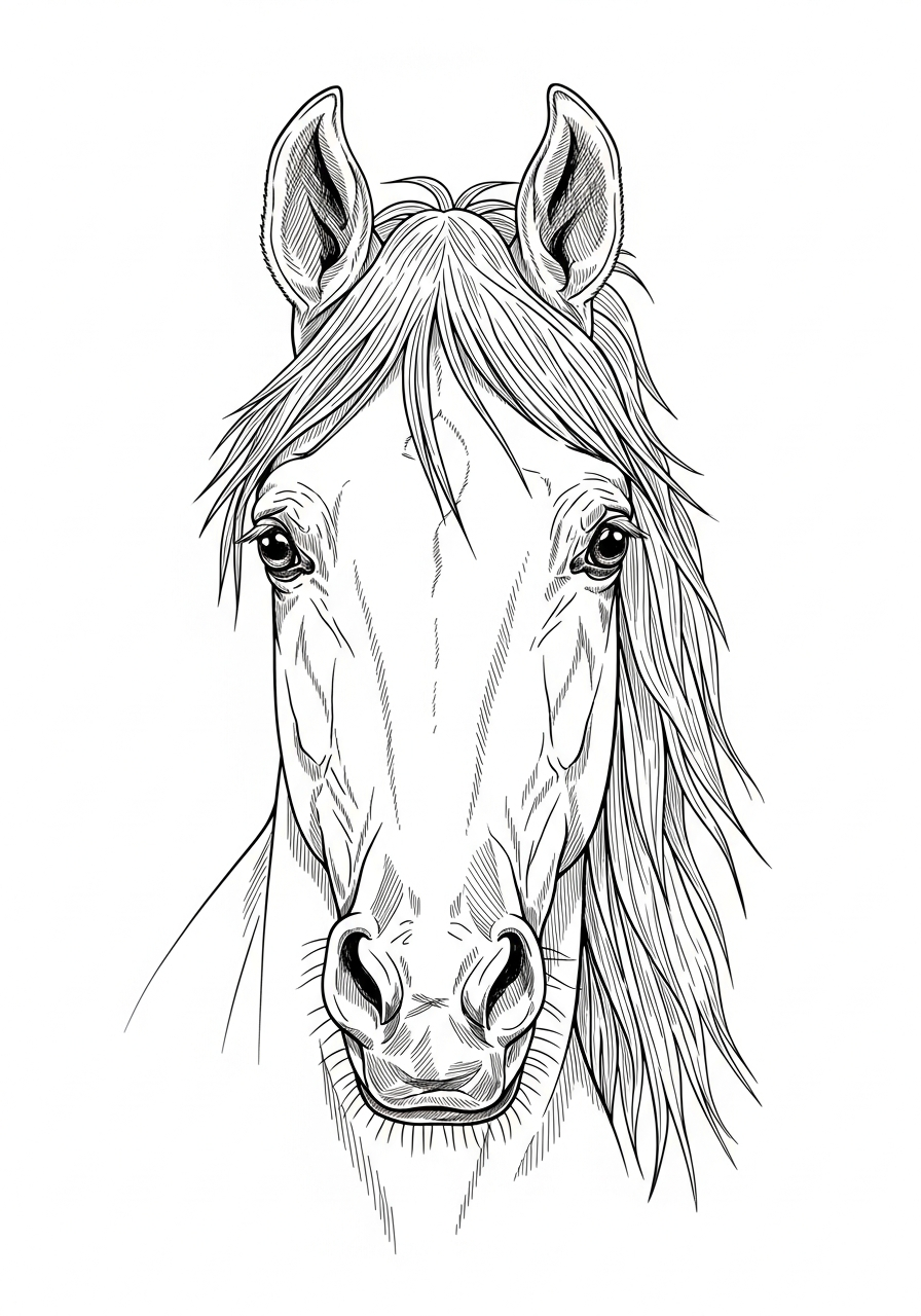 Line art illustration of a horse portrait