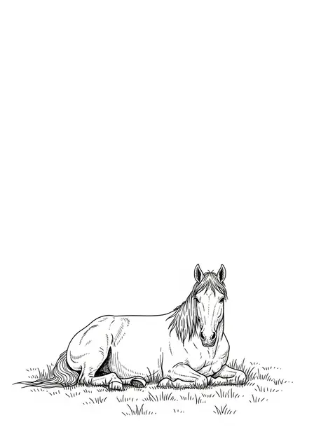Line art illustration of a resting horse