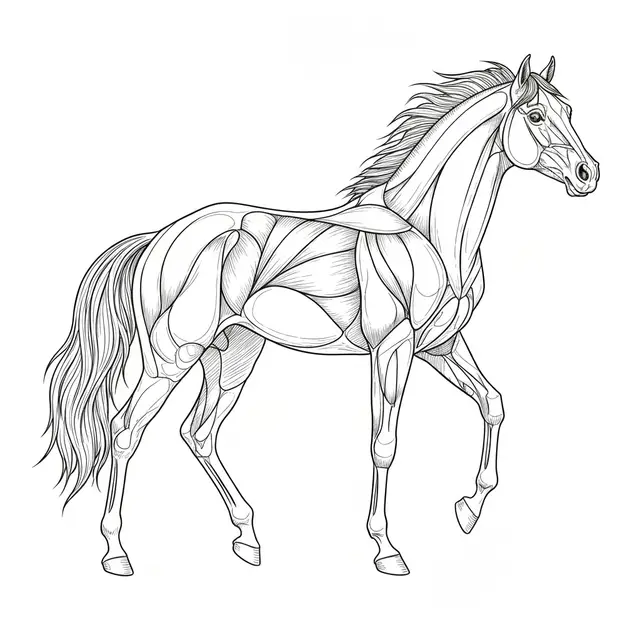 Line art illustration of a standing horse