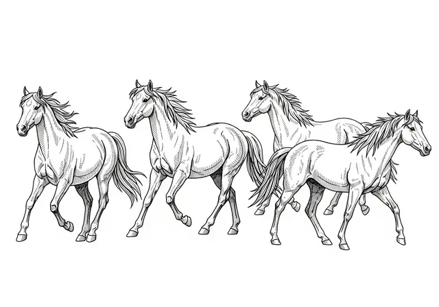 Line art illustration of wild horses