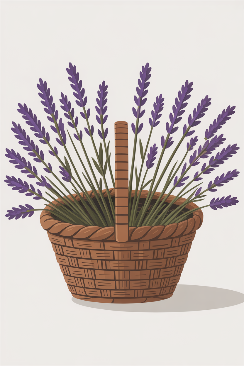 Flat vector illustration of lavender in a basket
